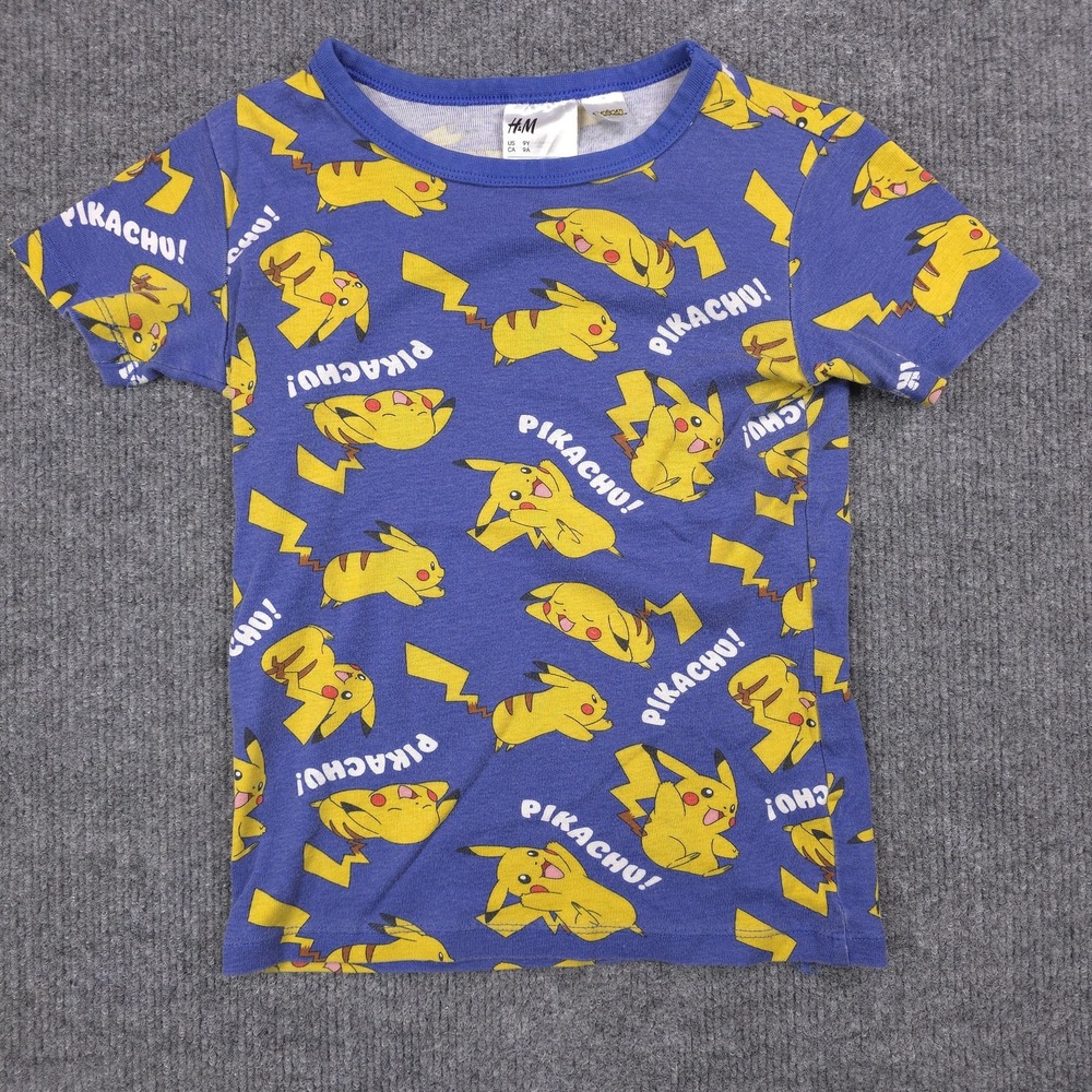 H&M Shirt Youth 9-10 Blue Pikachu Pokemon Graphic Tee Short Sleeve Anime Game